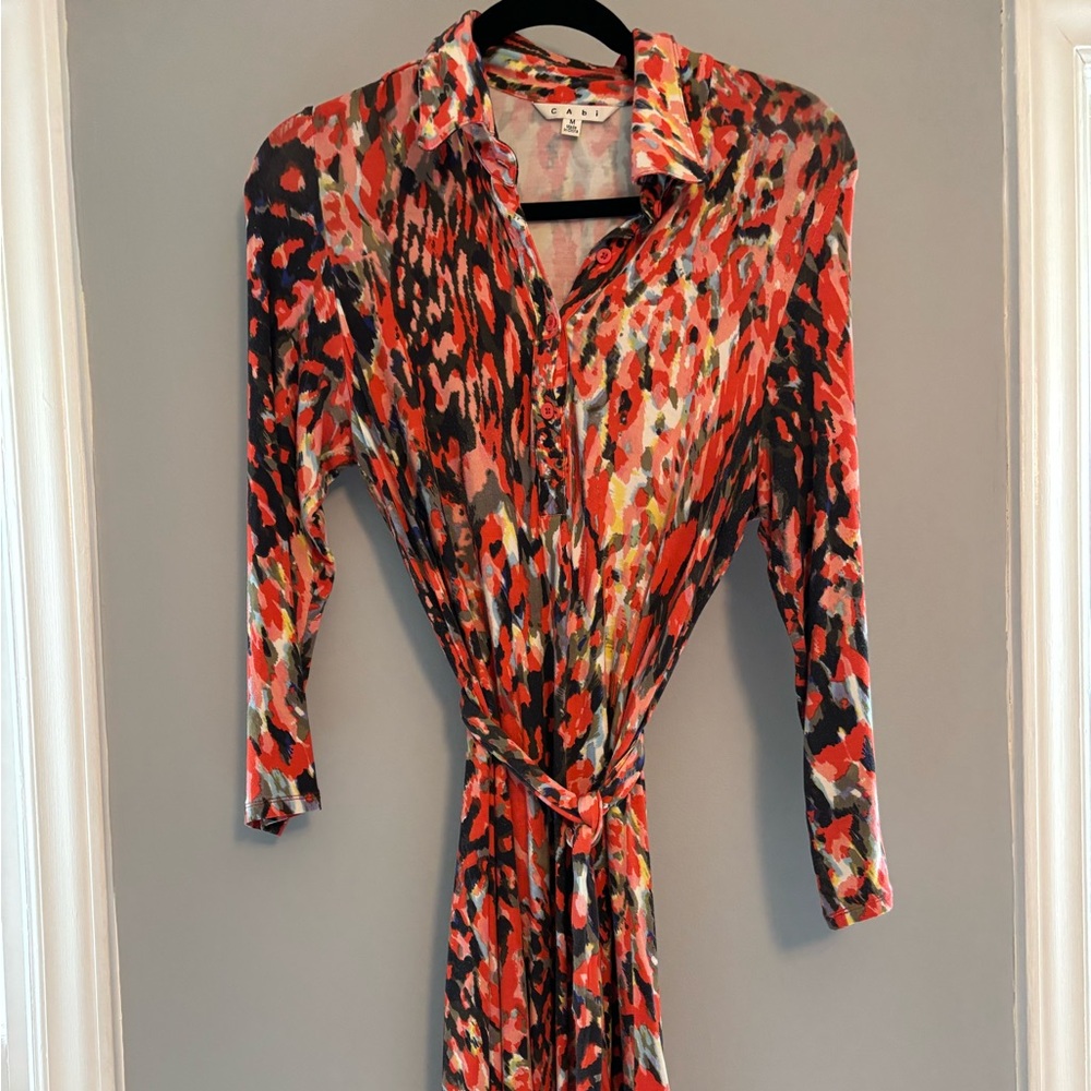CAbi Multicolor Long Sleeve Dress - Red, Black, Orange